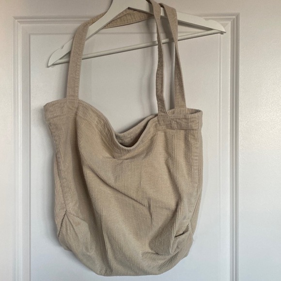 Unbranded Handbags - Corduroy Tote Bag Large Beige Slouchy Shoulder Bag with Inner Pocket
